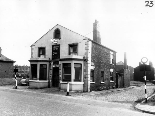 The Barleycorn Hotel on Whitehall Road in March 1965. The pub was located between Barleycorn Street to the left and St Johns Place to the right. The landlord of the Barleycorn Hotel at this time was Arthur Holmes.