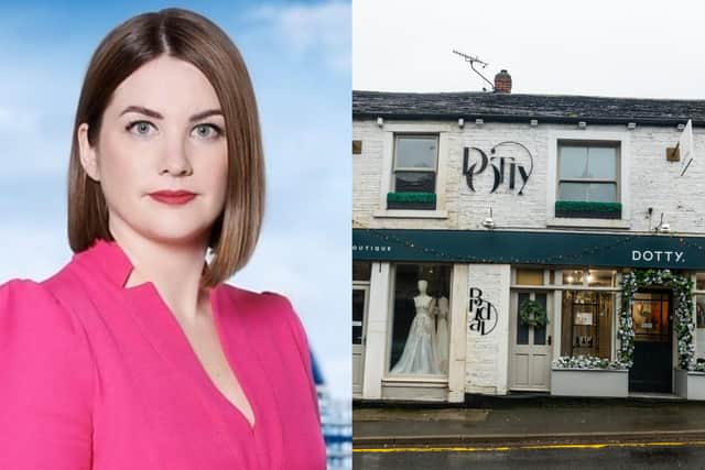 Shannon Martin is the owner of Dotty Bridal and Off The Peg boutiques in Holmfirth (Photo left: BBC)