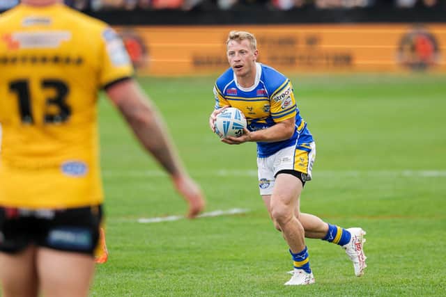 Lachie Miller on the ball for Leeds Rhinos at Castleford Tigers. Picture by Alex Whitehead/SWpix.com.