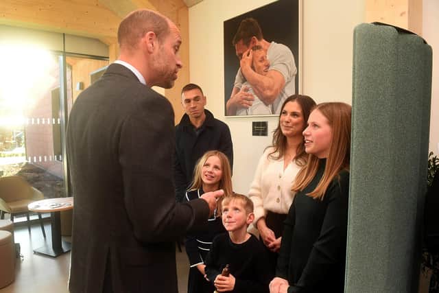 The Prince of Wales officially opens the Rob Burrow Centre for Motor Neurone Disease at Seacroft. Pictured with Lindsey Burrow and her children Jackson, Macy and Maya along with Kevin Sinfield. Picture: Yorkshire Post Photographer Simon Hulme