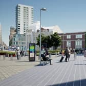 How the area outside the main entrance in New Station Street will look when passengers exit Leeds City Station in future.