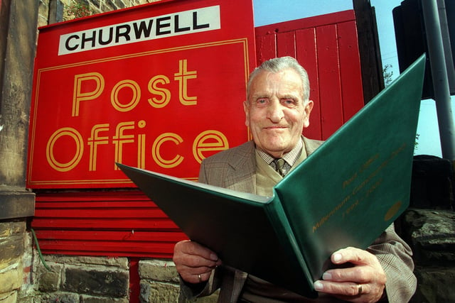 Retired farmer Fred Graham looks at his entry in the Churwell Post Office Millennium Community Diary in September 1999.