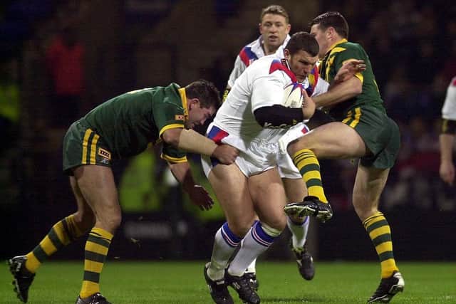 Great Britain's Barrie McDermott in Ashes action against Australia during the second Test at Bolton in 2001. Picture by Ben Duffy/Swpix.com.