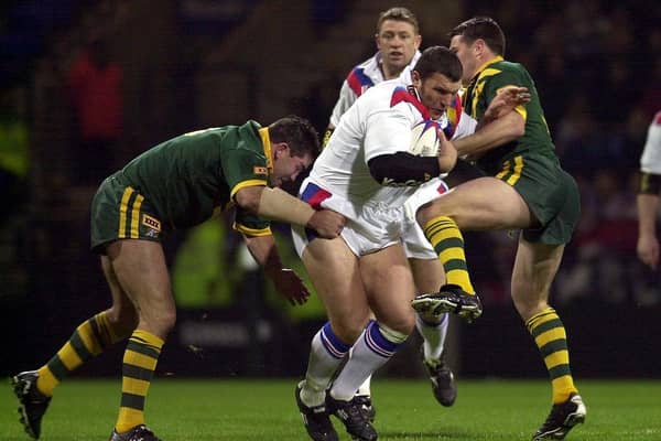 Great Britain's Barrie McDermott in Ashes action against Australia during the second Test at Bolton in 2001. Picture by Ben Duffy/Swpix.com.