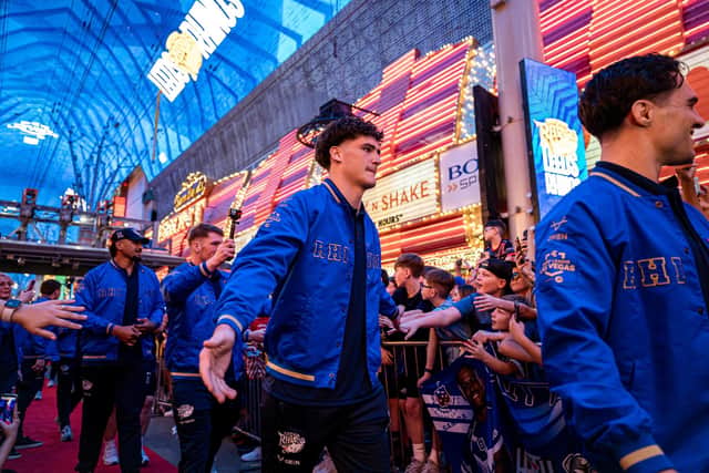 Leeds Rhinos' Ben Littlewood seen during the Ruby League in Las Vegas Fan Fest at Fremont Street Experience. Picture by Alex Whitehead/SWpix.com.