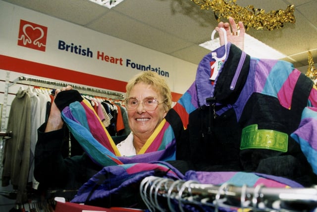 British Heart Foundation volunteer Audrey Cooper helps out at the charity's Armleyn shop in December 1999.