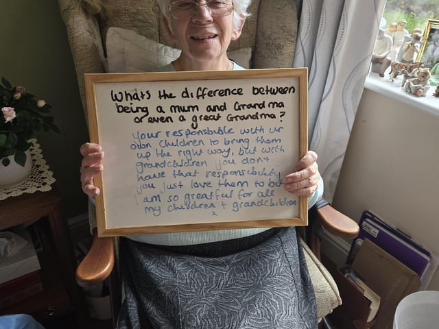 Resident Christine Stead at Ashworth Grange Care Home sharing Mother’s Day wisdom