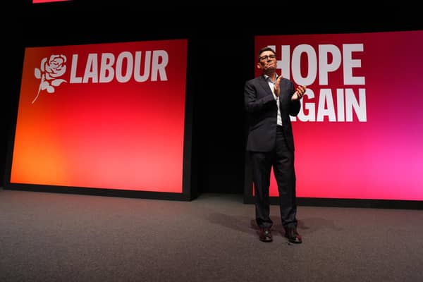 Prime Minister Andy Burnham delivering his keynote speech during the Labour Party Conference at the ACC Liverpool.