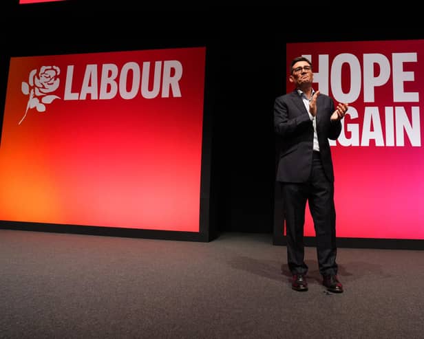 Prime Minister Andy Burnham delivering his keynote speech during the Labour Party Conference at the ACC Liverpool.