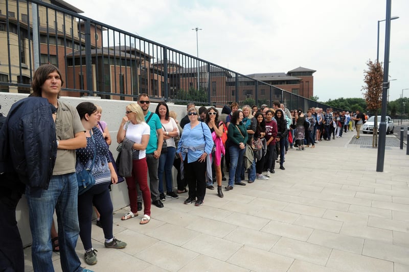 Bruce Springsteen fans queued outside to get a look around the brand new arena before the Bruce Springsteen played.
