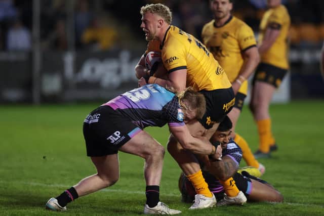Jack Ashworth on the ball for Castleford Tigers against Hull FC in April. Picture by John Clifton/SWpix.com.