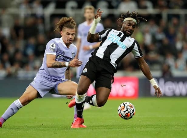 Kalvin Phillips of Leeds United and Allan Saint-Maximin of Newcastle United. (Photo by Ian MacNicol/Getty Images)