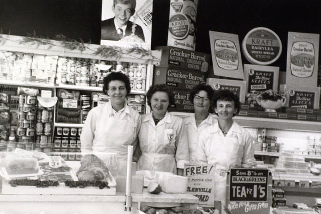 Inside Thrift Store on Station Road in 1955. The four sales ladies include Joan Thompson and Ann Kinnon.