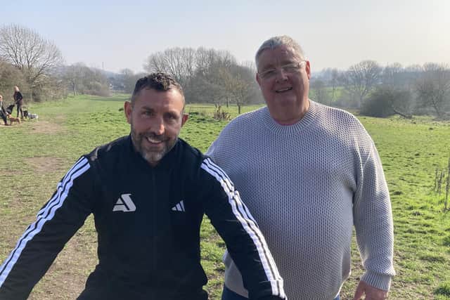 Andy Shires (left) and former councillor Tony Homewood have launched a campaign to transform Ossett's former Spring Mill Course Course in a bike park and padel complex. LDRS image