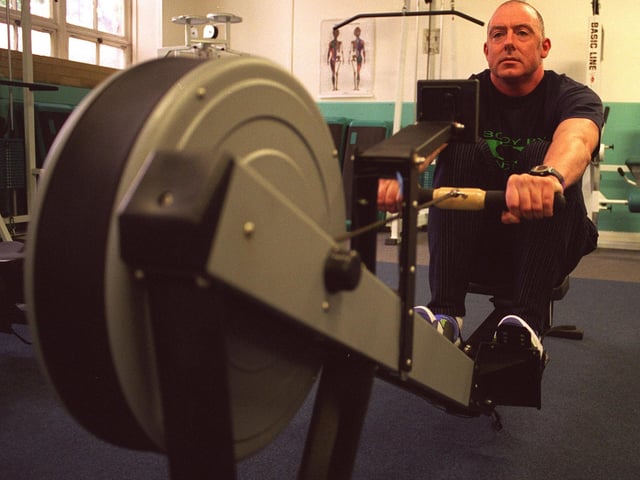 World No2 indoor rowing champion Colin West, working out at the Fitness Base on Northgate in October 1996.