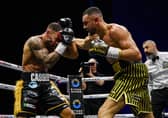 Callum Simpson in action in his British, European and Commonwealth championship fight against Troy Williamson