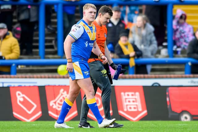 James McDonnell rolled an ankle during Leeds Rhinos' pre-season win against Bradford Bulls three weedks ago. Picture by Allan McKenzie/SWpix.com.