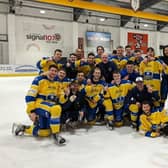 CHAMPIONS: Leeds Knights celebrate their NIHL National regular season league championship following a 4-2 win at two-time winners Telford Tigers.