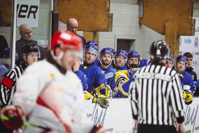 ALMOST THERE: Leeds Knights need just one more win to land a second successive NIHL National league title. Picture: Jacob Lowe/Knights Media.