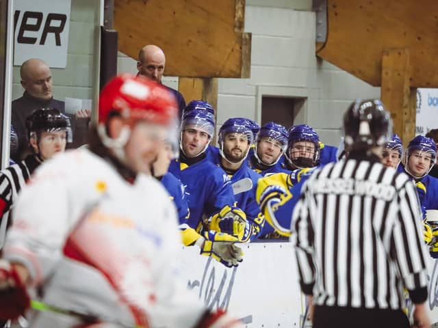 ALMOST THERE: Leeds Knights need just one more win to land a second successive NIHL National league title. Picture: Jacob Lowe/Knights Media.