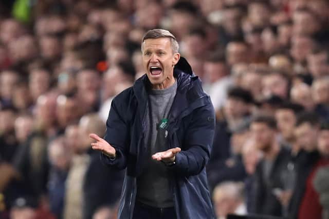LEEDS, ENGLAND - MARCH 10: Jesse Marsch, Manager of Leeds United reacts during the Premier League match between Leeds United and Aston Villa at Elland Road on March 10, 2022 in Leeds, England.  (Photo by George Wood/Getty Images)