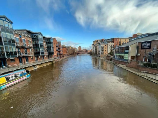 Koyesh Miah said: "River Aire overflowing and running through Leeds city centre."