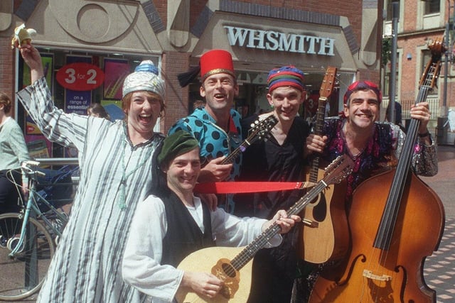 Cheb Huray entertain shoppers as part of the Rhythms of the City festival in August 1998.