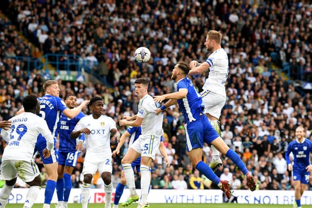 BACK IN IT: Liam Cooper starts the Leeds United fightback in Sunday's 2-2 draw against Cardiff City at Elland Road. Picture by Simon Hulme.