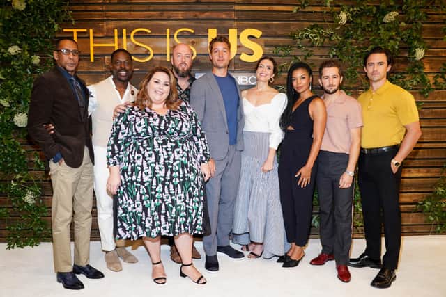 The cast of This Is Us starring (L-R) Ron Cephas Jones (William "Shakespeare" Hill), Sterling K. Brown (Randall Pearson), Chrissy Metz (Kate Pearson), Chris Sullivan (Toby Damon), Justin Hartley (Kevin Pearson), Mandy Moore (Rebecca Pearson), Susan Kelechi Watson (Beth Pearson), and Milo Ventimiglia (Jack Pearson). Pic: Getty Images.