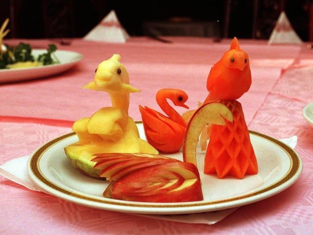 January 1999 and pictured are vegetables carved by chef Bobby Lok at the China City restaurant in Bridlington.
