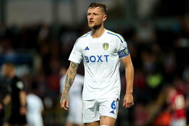 LOOKING UP: Leeds United captain Liam Cooper. Photo by David Rogers/Getty Images.