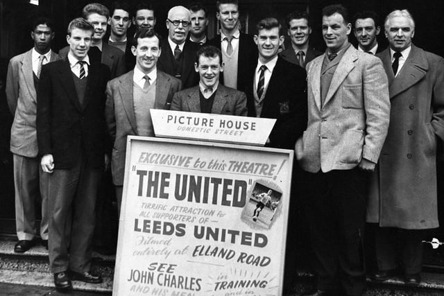 The Leeds United players prepare to tread the boards in April 1957.
