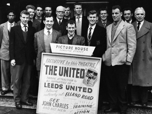 The Leeds United players prepare to tread the boards in April 1957.
