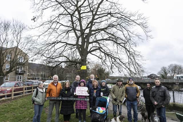 The Otley tree protecters group gather at a 180-year-old oak tree, in Otley, West Yorks, as they fight to save the tree, pictured in Otley.