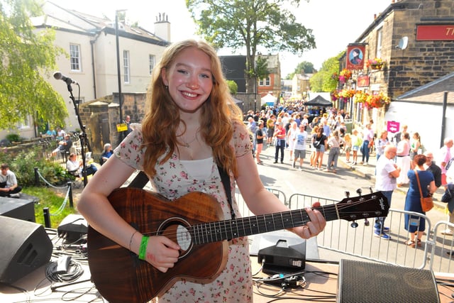 Chapel Allerton musician Ruby Brown, 18, who sang her own songs at the festival. Ruby is going to the Liverpool Institute for Performing Arts later this month.