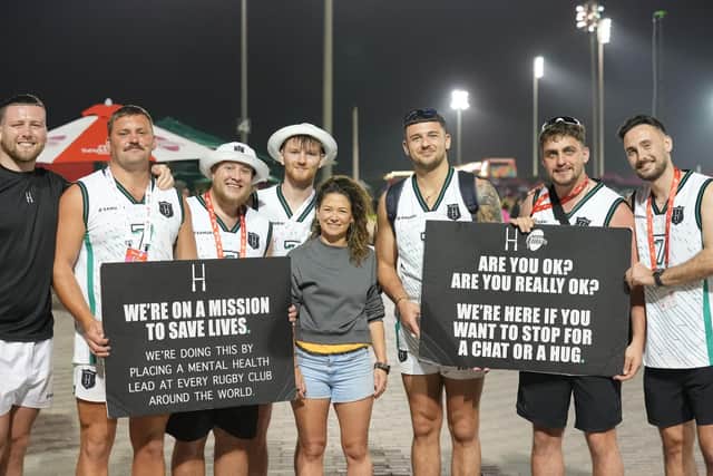 Jo Plinston, Titan Wealth, joins LooseHeadz as they spread their message at the Dubai 7s tournament in November 2024