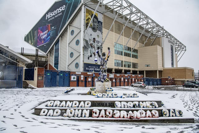 Work to clear the heavy snowfall in the vicinity of Elland Road in preparation for Leeds United's Premier League match with Brighton and Hove Albion.
