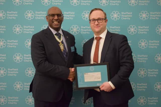 Philip Rodrigo, Master Cutler of the Company of Cutlers in Sheffield at the launch of their challenge with Tom Elliott, CEO of Medilink North of England