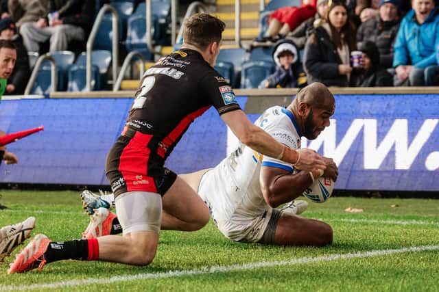 Maika Sivo scored a hat-trick of tries in Leeds Rhinos' win against Warrington Wolves, taking his tally to 14 in five games. Picture by Alex Whitehead/SWpix.com.