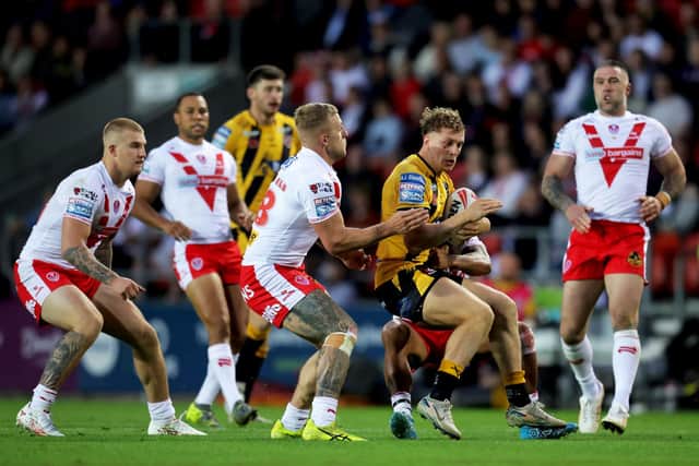 Fletcher Rooney seen on the ball for Castleford Tigers against St Helens last August. Picture by Ed Sykes/SWpix.com.