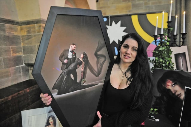 Lily von Pink with a coffin wedding frame amongst the alternative items. (pic by Steve Riding)