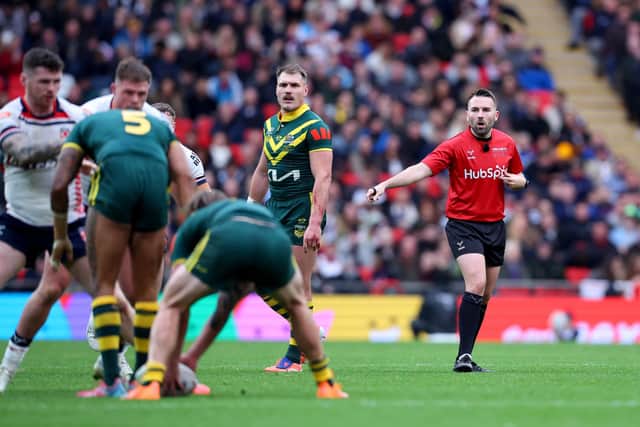 Liam Moore seen refereeing last year's first Ashes Test between England and Australia at Wembley. Picture by Ed Sykes/SWpix.com.