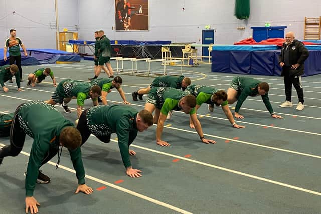 John Harbin supervises a Hunslet fitness session. Picture by Alan Kilshaw/Hunslet RLFC