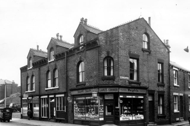 Holbeck Lane and Stead Street in March 1965. In view is Reliant Transport Cafe and grocers Lakes Corner.