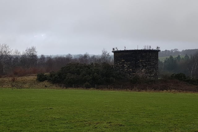 One of the four ventilation shafts along the line of the Bramhope Tunnel. This one, which is 240 foot deep, is situated near the junction of Moor Road and Camp Road, to the south west of Bramhope village. Twenty shafts were originally sunk to enable tunnelling work to take place; four were retained for ventilation, and the remainder capped off.