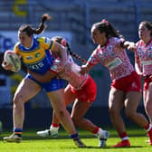 Leeds Rhinos' Shanon Lacey on the attack against Leigh Leopards last week, in her first game since 2022. Picture by Olly Hassell/SWpix.com.