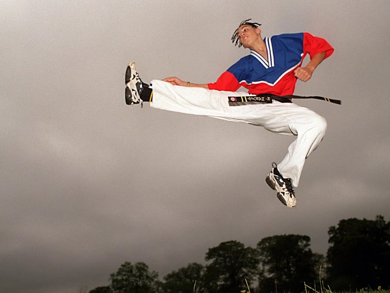This is Robert Harvey who was celebrating in September 1996 after being crowned the new British Junior Karate champion.