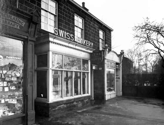 Swiss Cafe and Bakery, the  business of Francis William Walker, on Otley Road in January 1936. This is looking towards the junction with Alma Road.