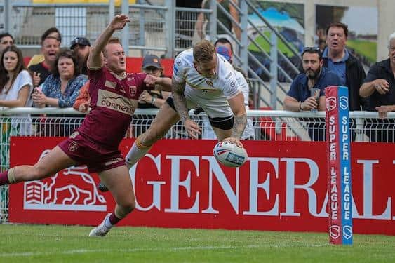 Catalans' Tom Johnstone, seen scoring against Hull KR in June, is one of the best finishers in the game. Picture by Rémi Vignaud/Catalans Dragons/SWpix.com.