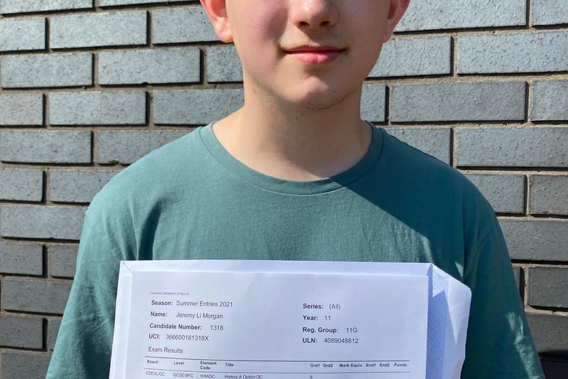 Jeremy Morgan showing off his straight 9s result. He is one of the three students in the school who achieved all 9 grades.